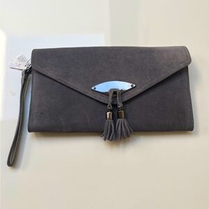 NWT White House Black Market Suede Envelope Clutch Wristlet Purse, Gray